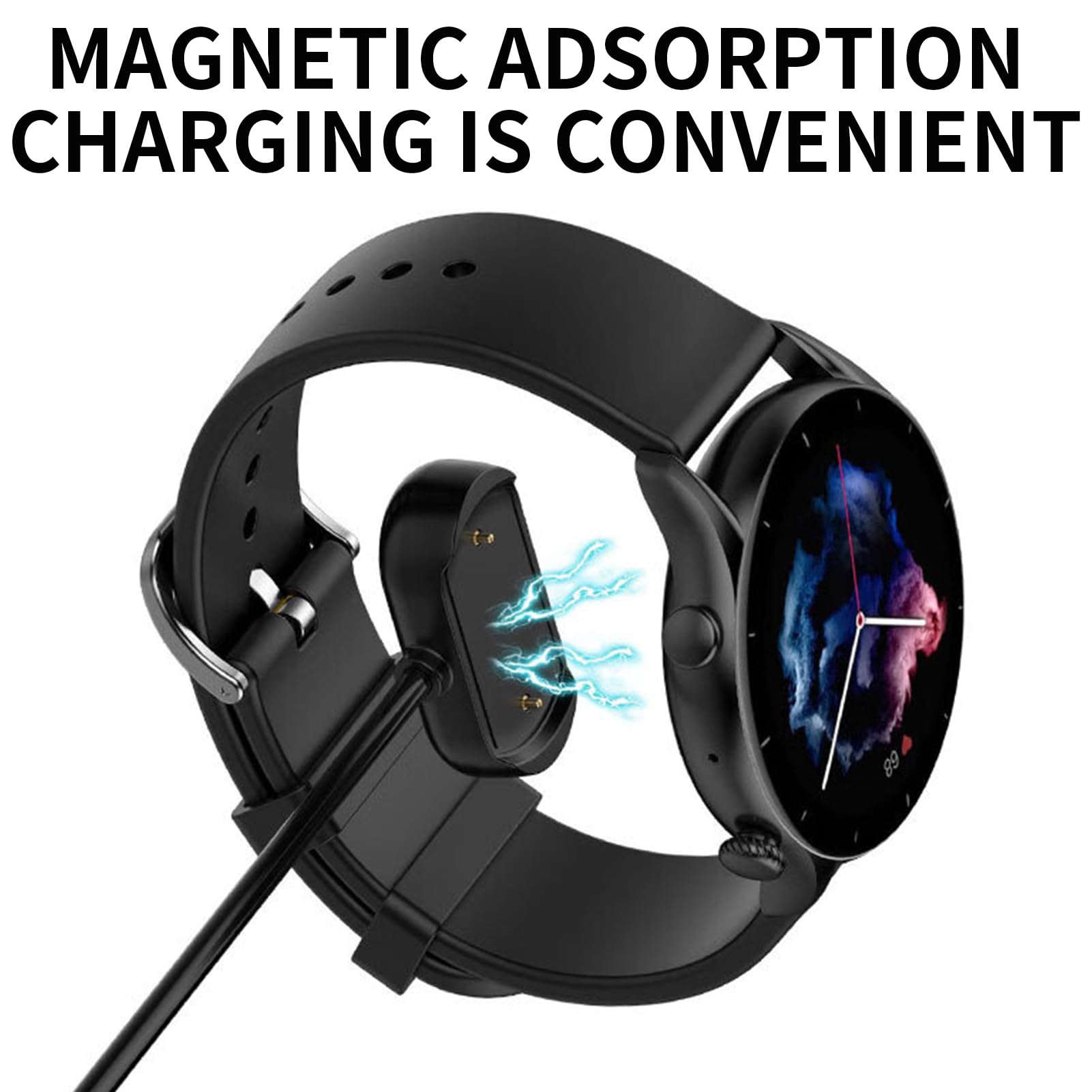Câble de charge magnétique pour montre intelligente, protection contre les surintensités intégrée, 1 m, 5 V1 A, USB-A, accessoires de montre intelligente compatibles avec Amazfit T-Rex Pro/Bip
