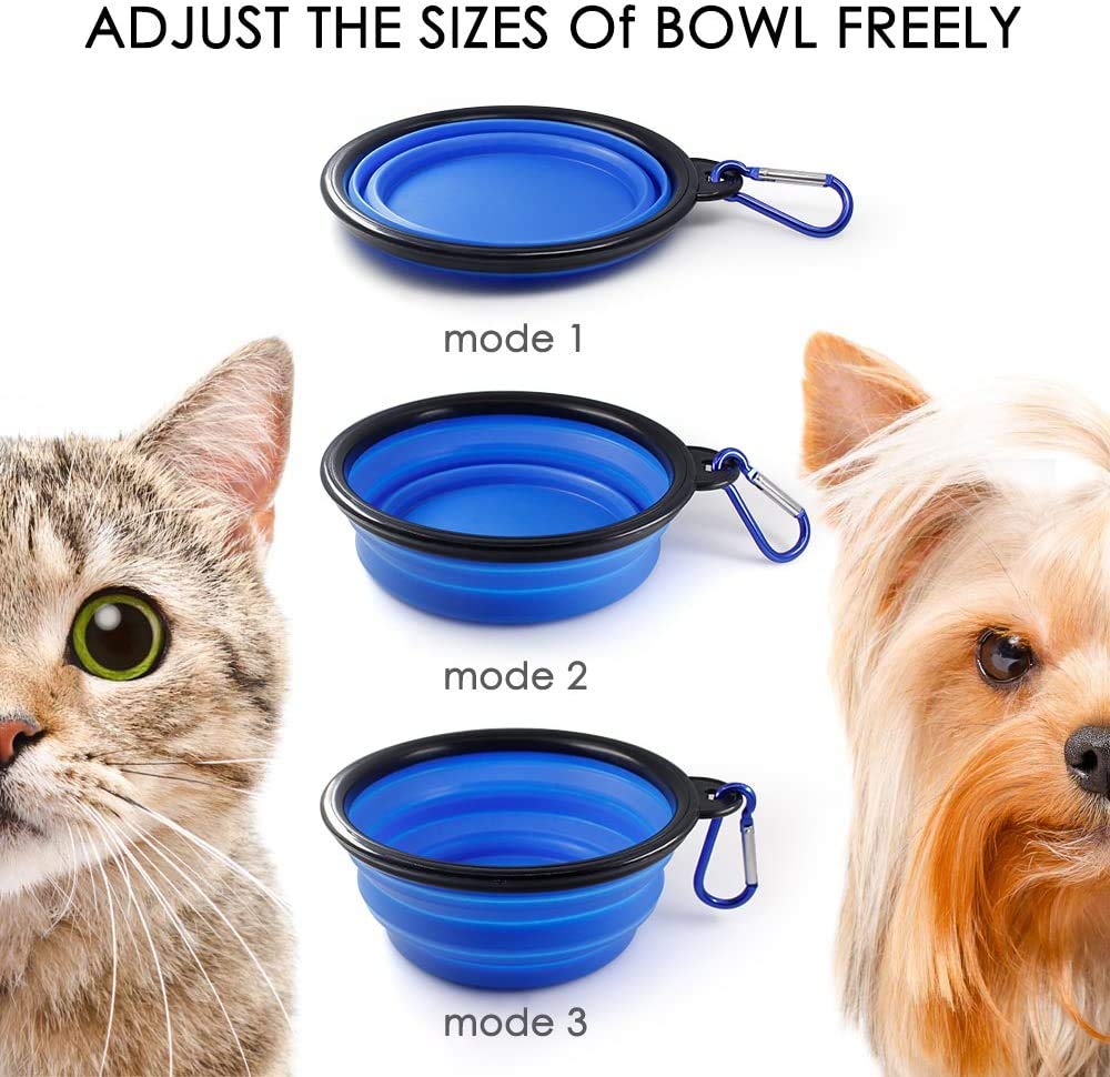 2 Ciotole Pieghevoli Per Cani In Silicone - Impermeabili, Portatili, Per Cibo E Acqua - Ideali Per Viaggi E Campeggio (Rosa E Blu) - Foto 2