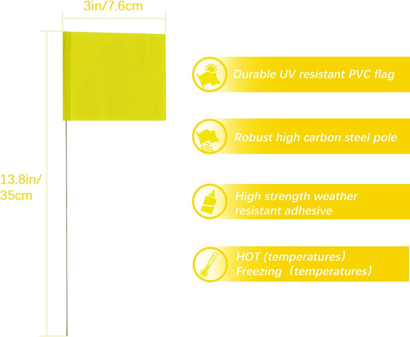 AIEX 42pcs 2×3 inch Marking Flags with 13.8 inch Steel Pole Vinyl Stake