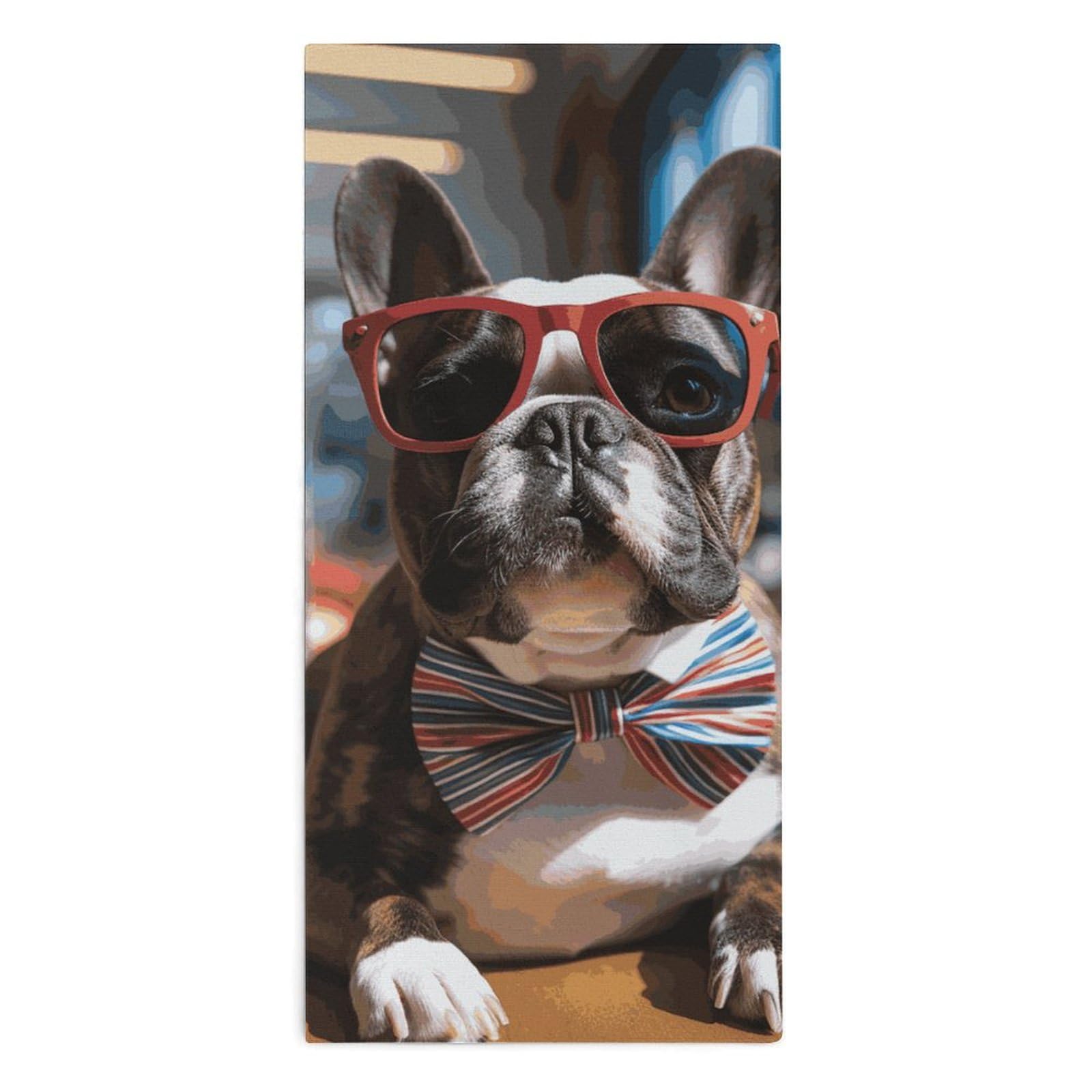 Serviette de bain bouledogue motif original pour la plage le sport et voyage