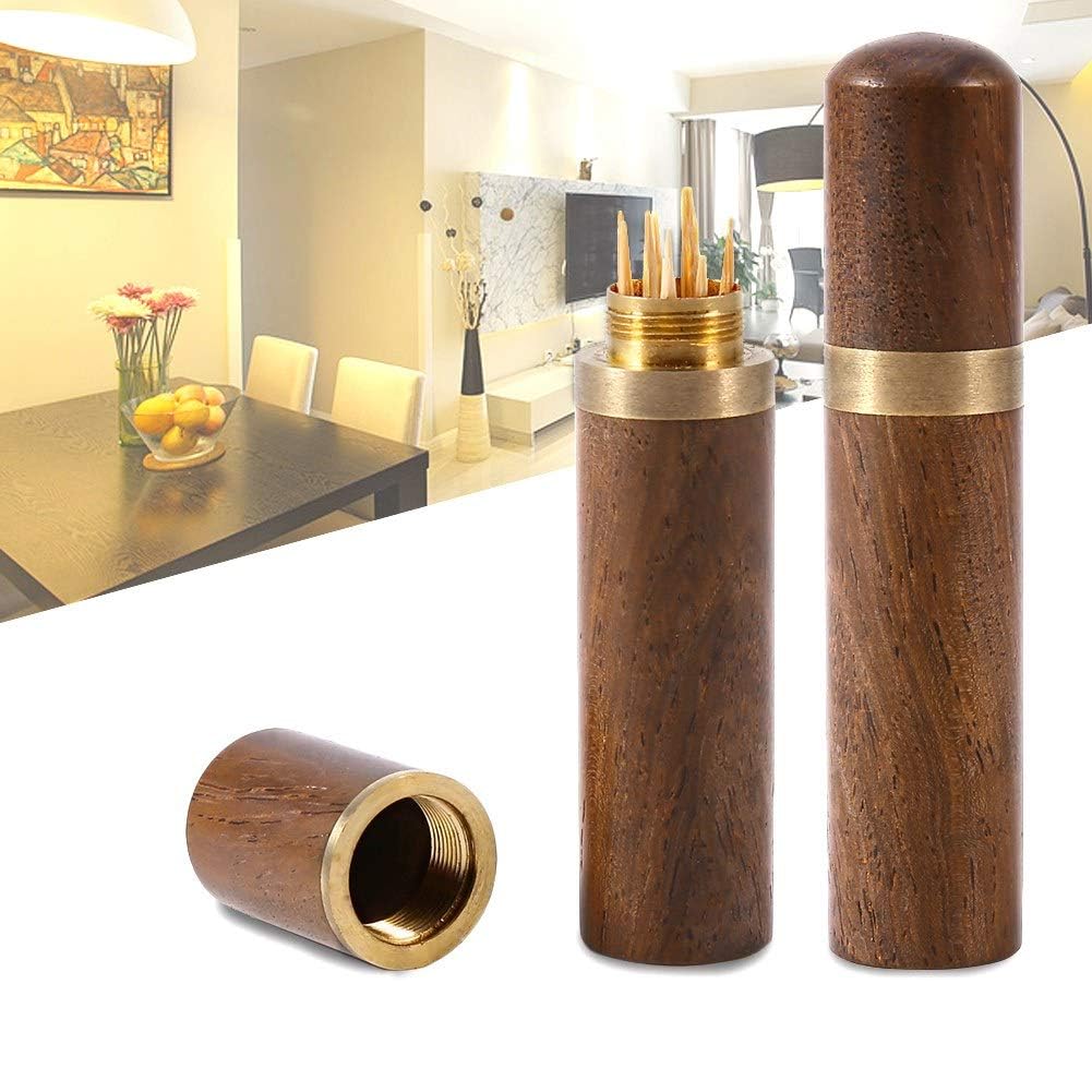 Portable Wood Toothpick Holder, Mini Toothpick Box Pocket Toothpick Holder Wooden Tooth Pick Holder Toothpick Carrying Case Travel Portable Toothpick Dispenser Bucket for Women and Men(#1)