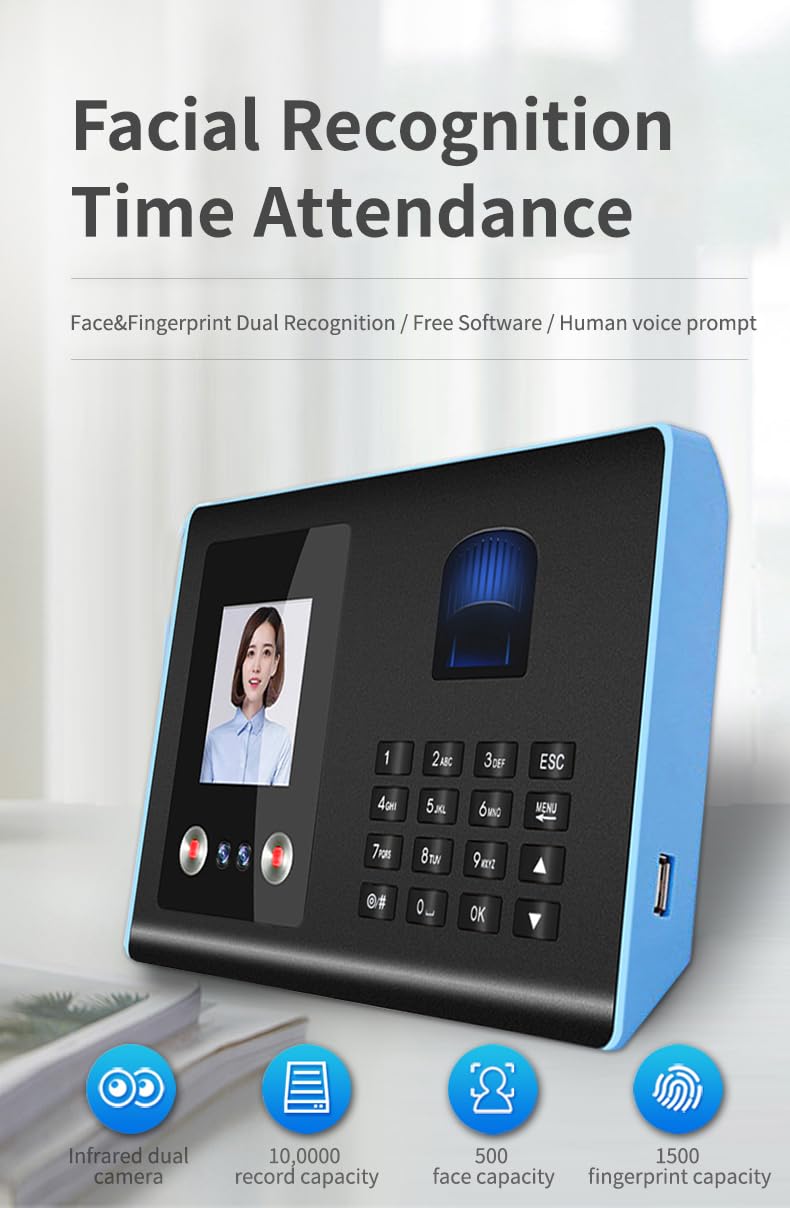 Macchina per la rilevazione delle presenze, Macchina biometrica for la Registrazione delle presenze FaceTime con Schermo TFT da 2,8 Pollici Modello FA01H per Piccole aziende e uffici