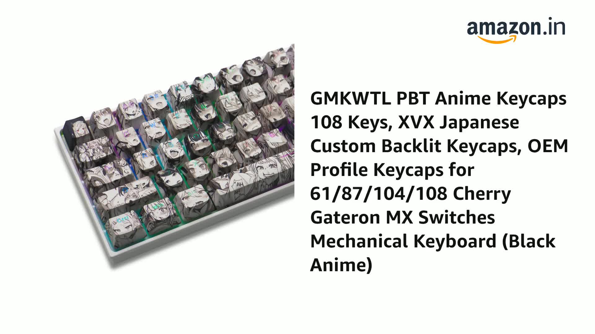 GMKWTL PBT Anime Keycaps 108 Keys, XVX Japanese Custom Backlit