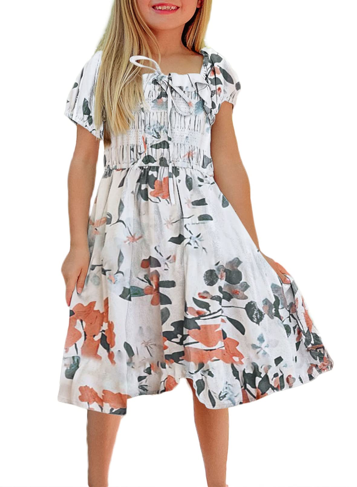 blibean Tween Girls Short Sleeve Summer Dresses 8-9 Years A White for