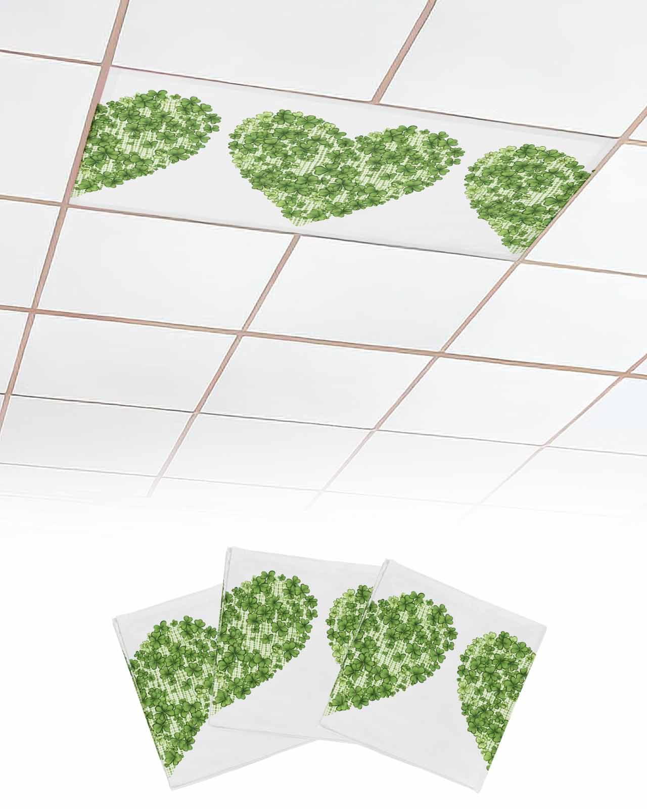 EwdeWwo St. Patrick's Day 3 Pcs Fluorescent Light Covers for Ceiling Lights, Shamrocks Love Heart Magnetic Light Filters for Eliminate Harsh Glare Classroom Office Decoration, 4 x 2 Ft