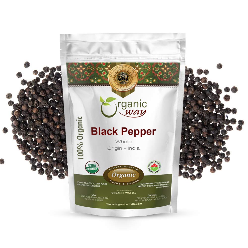 Organic Way True Ceylon Black Peppercorns Whole (Black Tellicherry Peppercorn) - Grinder Refill | Adds Flavour | Organic & Kosher Certified | Non GMO & Gluten Free | USDA Certified (1LBS / 16OZ)USDA Organic