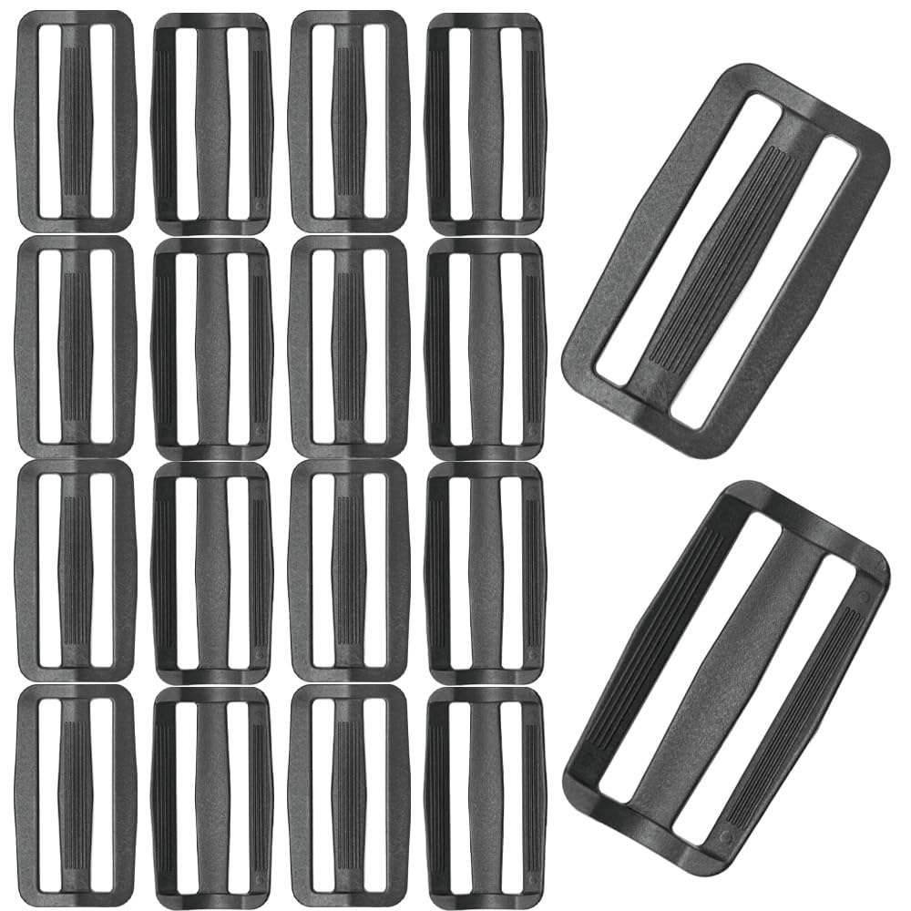 Hocansen Unisex Black 50Pcs Plastic Tri-Glide Slider Adjust Buckles 50Mm Slide Buckle Rectangle Ring Curve Strap Sliders Adjusters For Backpack Strap,Belt,Bags(50Mm/Rk)