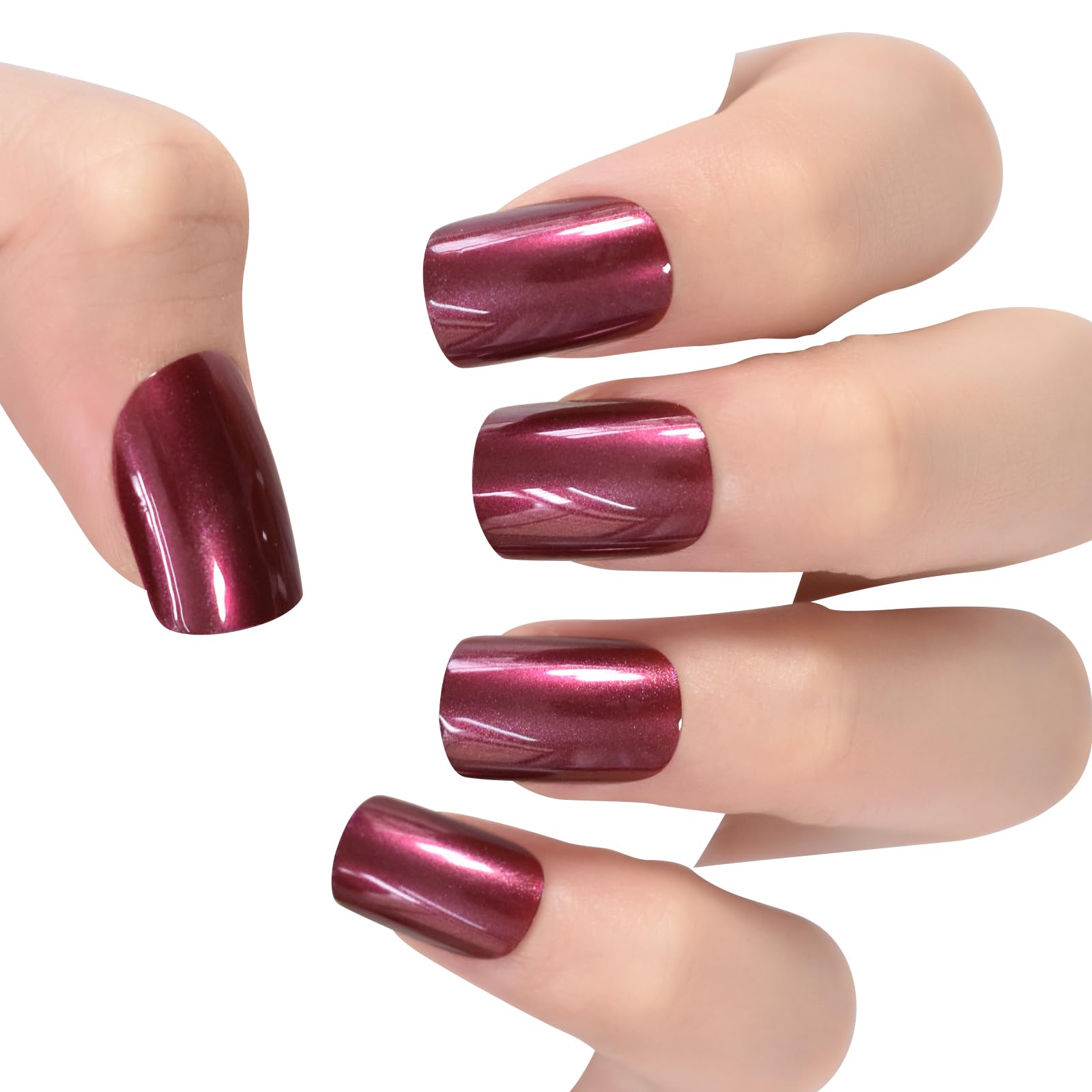 Shiny Pretty Red Glossy Press On Nails Short Squoval False Nails Women Girls Nail Art Full Cover Reusable Fingernails Acrylic Manicure For Daily