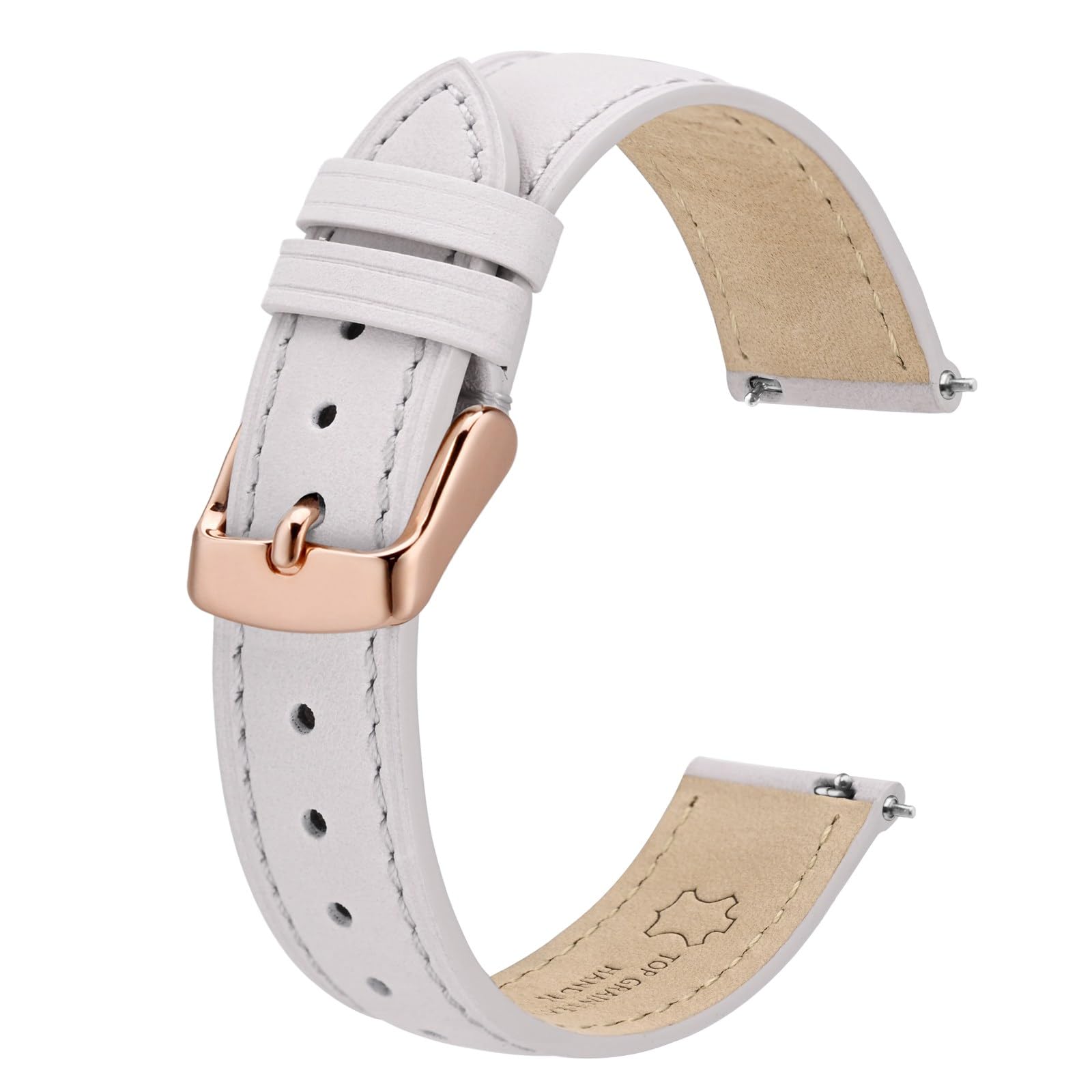BISONSTRAP Elegant Leather Watch Straps, Quick Release, Watch Bands for Women and Men, 16mm, White (Rose Gold Buckle)