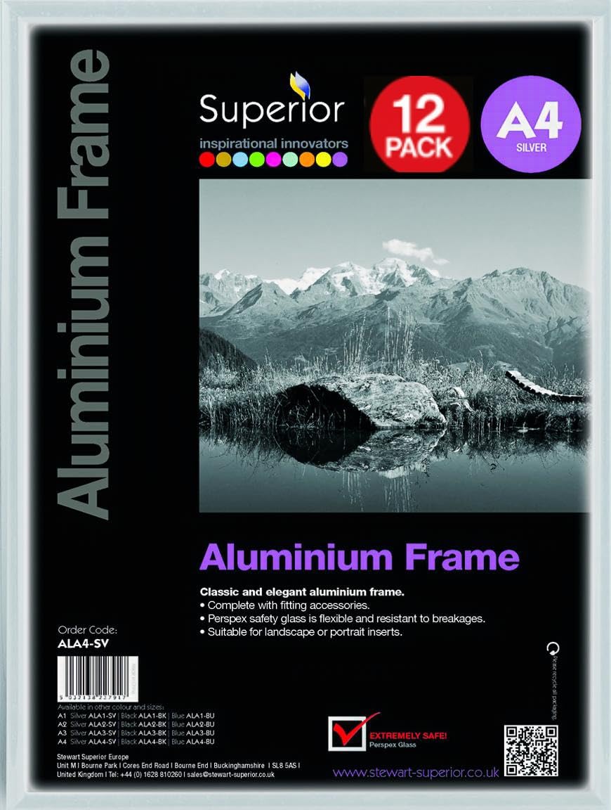 Seco Silver A4 Brushed Aluminium Picture Frame | | Perspex Safety Glass | 12 Pack | Photo, Certificate & Artwork Display | Home & Office Decor