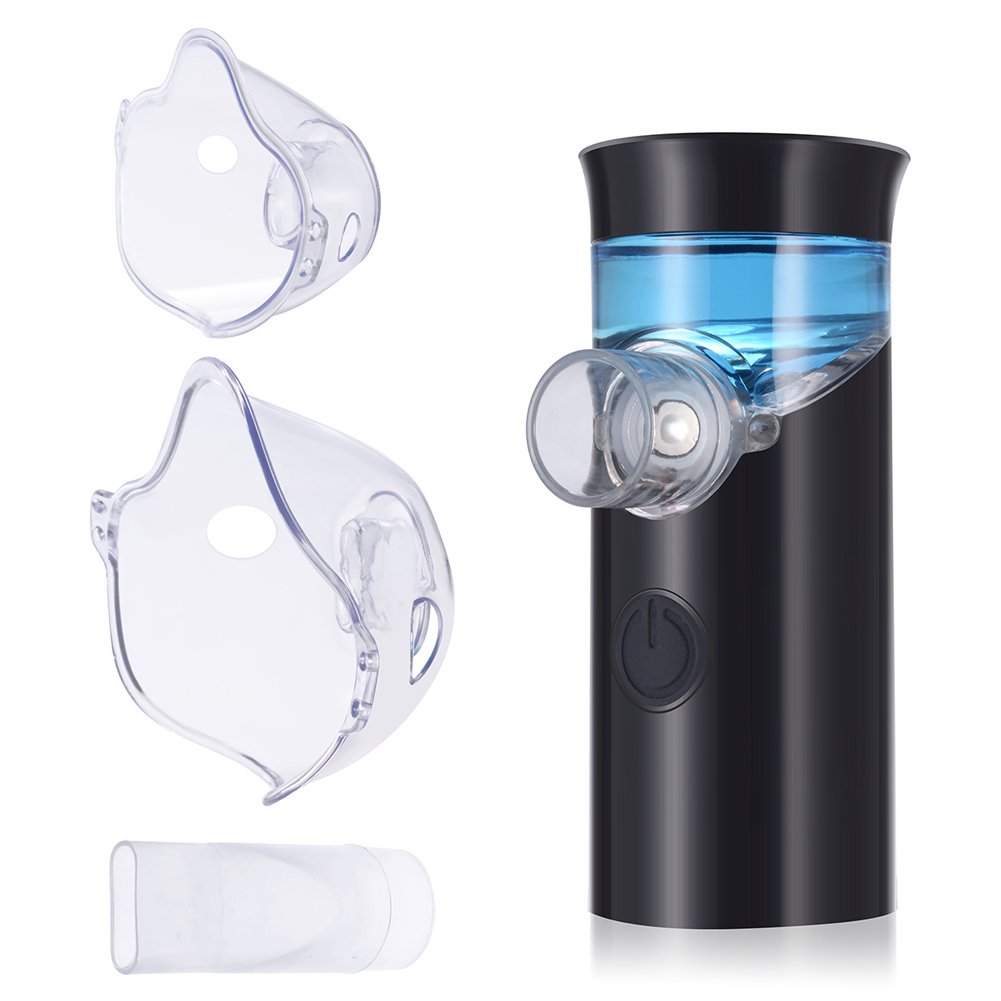 Portable Nebulizer, SoulBay Rechargeable Handheld Ultrasonic Mini Nebuliser Inhaler Machine for Adults Kids Car Travel – Black