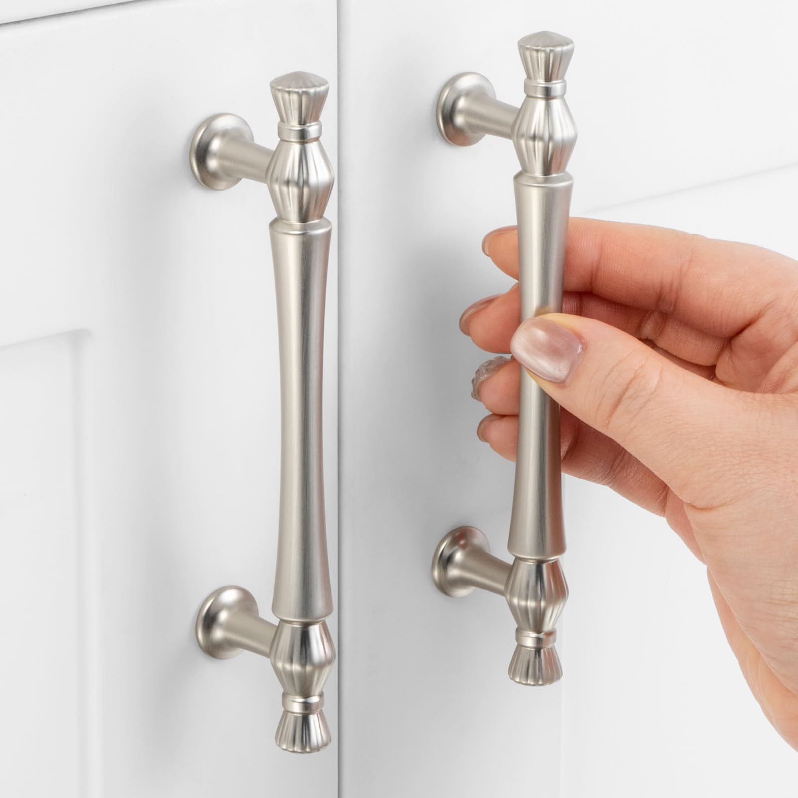 ASKANO 10 Pack 3-3/4 Inch Hole Centers, Brushed Nickel Cabinet Pulls Satin Nickel Cabinet Handles Nickel Kitchen Hardware for Cabinets ZP2408 Drawer