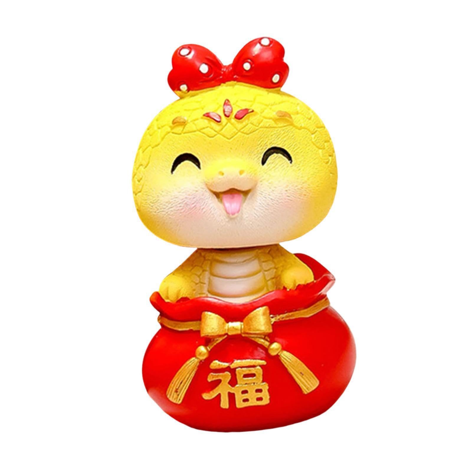 PIXZCSA Shaking Head Snake Feng Shui Figurine | Premium Resin Cartoon Craft For Living Room Chinese Snake Statue Fireplaces, Eyes Close, 5.2x4.8x8.8cm