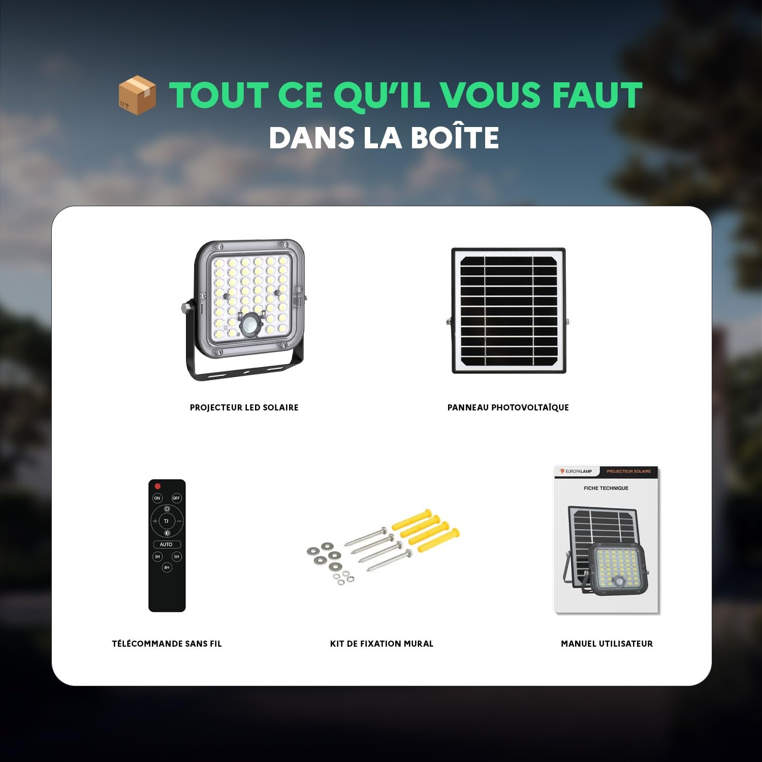 Europalamp - Projecteur LED Solaire 30W – 4200 Lumens, Détecteur de Mouvement, Étanche IP65, Éclairage Extérieur avec Capteur, Lampe de Sécurité Autonome pour Jardin, Terrasse, Garage