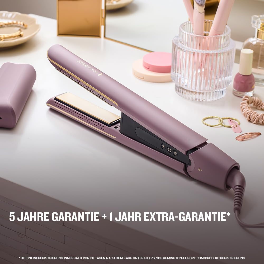 Remington AIRvive™ Glätteisen [Ionic Air-Technologie: weniger Frizz & statische Aufladung] Ultra-Keramikbeschichtung mit Mikrowirkstoffen (Schmale Platten, LCD-Display, 150-230°C) Haarglätter S8930