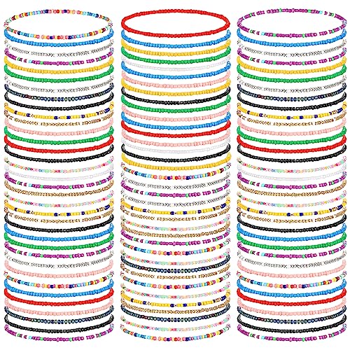 Ecally 150 Pieces Elastic Beaded Anklets for Women Boho Seed Bead Bracelet Set Handmade Beach Bohemian Colorful Beads Ankle Bracelets Bulk Foot Chain Summer Foot Jewelry for Women