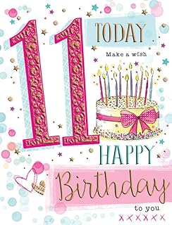 Piccadilly Greetings Group Ltd Girl Age 11 Wonderful 11 Today Happy Birthday Card - Birthday Cake,8 x 6,Pink