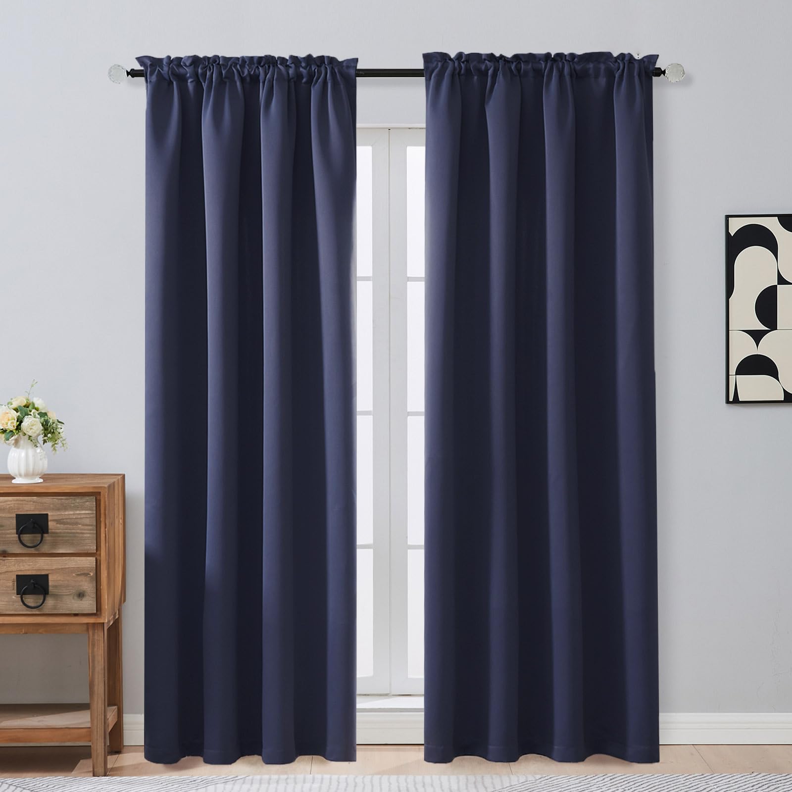 OVZME Navy Blue Blackout Curtains 84 Inches Long 2 Panels Set, Solid Thermal Insulated Soft Blackout Curtains for Bedroom, Dual Rod Pocket Window Treatments Drapes for Living Room, 2x50Wx84L Inches