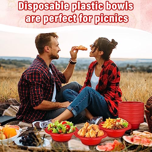 Image of Lallisa 100 Pcs 12oz Red Disposable Plastic Bowls Christmas Party Supplies