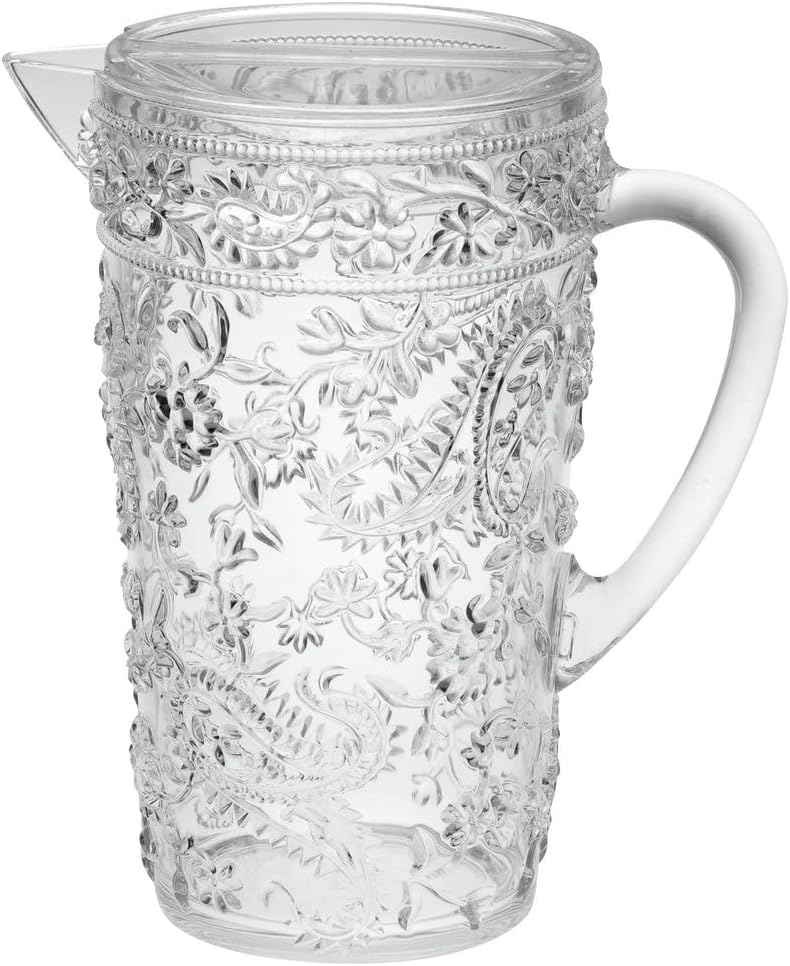 Leading Ware 2.5 Quarts Water Pitcher with Lid, Paisley Unbreakable Plastic Pitcher, Drink Pitcher, Juice Pitcher with Spout BPA Free