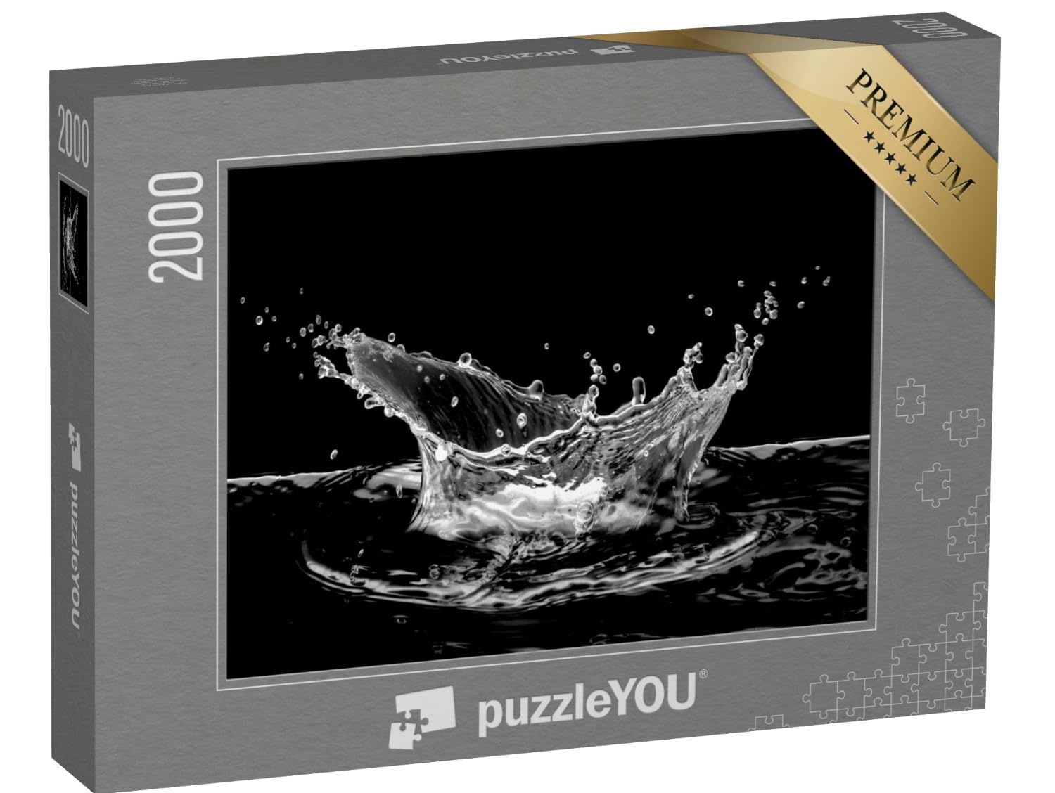 puzzleYOU : Puzzle de 2000 pièces « Éclaboussures d'eau en Noir et Blanc »