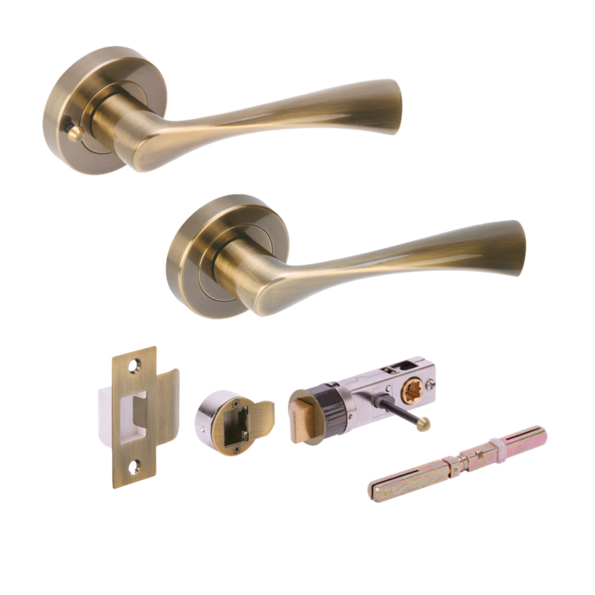 Hunta HANDLEZONE® Zena Privacy Lever On Round Rose Door Handles, with Bullet Privacy Latch, for Bathroom, Toilet, WC Doors, 1 Set - Antique Bronze — image 1