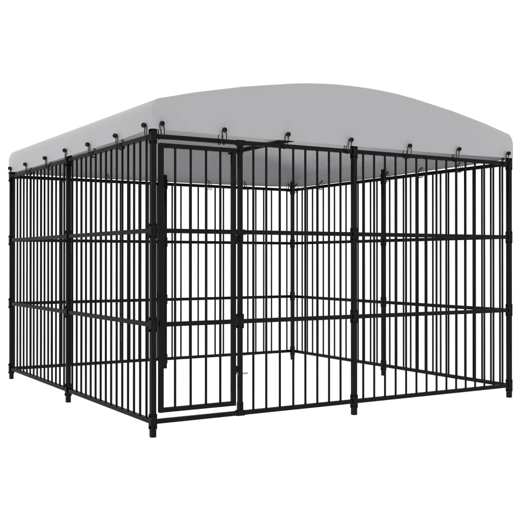 vidaXL Canile da Esterno in Acciaio Zincato Nero 300x300x210 cm con Tetto e Serratura