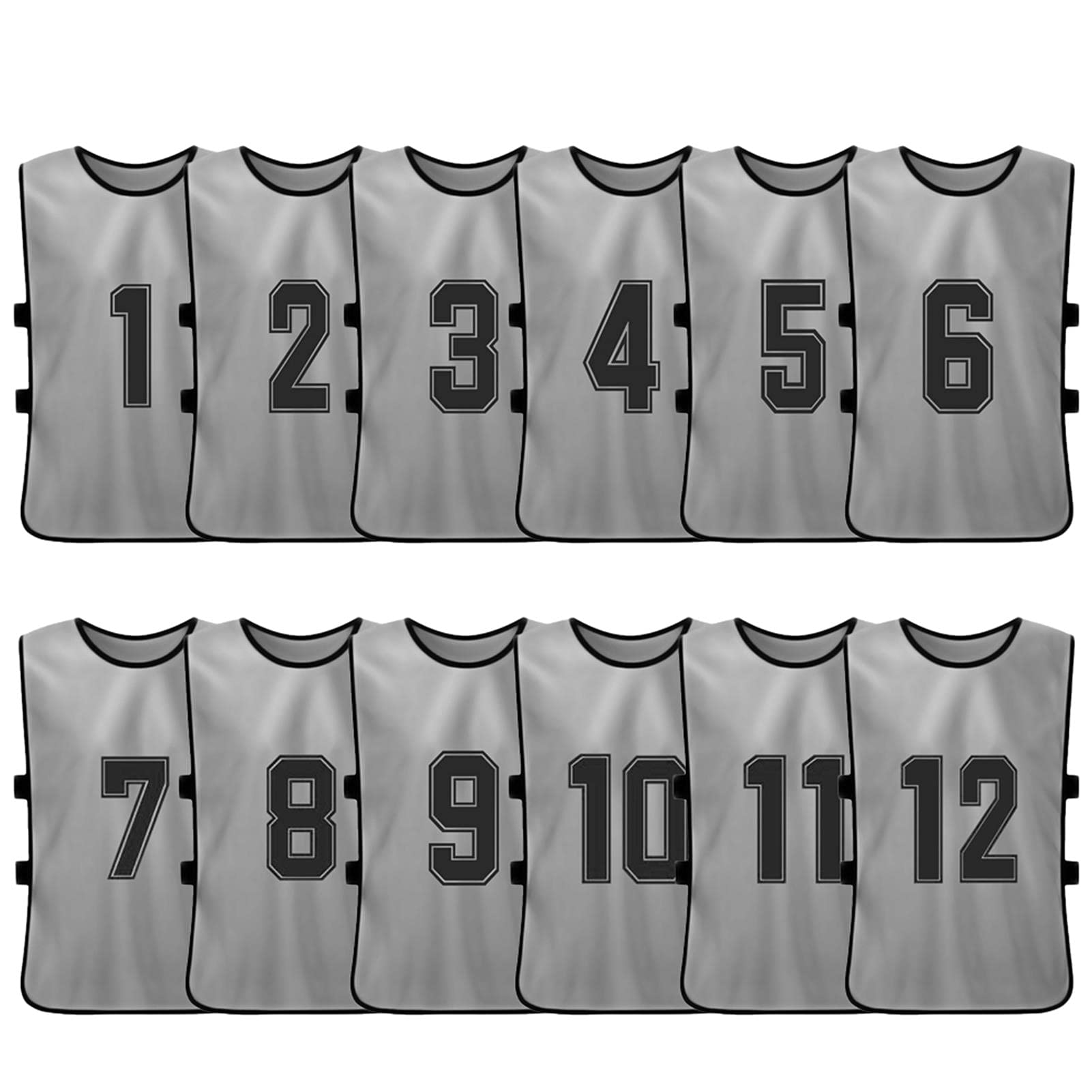 12PCS Kid's Football ES Quick Drying Soccer Jerseys Youth Sports Scrimmage Basketball Team Training Numbered Bibs Practice Sports Vest (Grey12pcs for Children) -Layfoo-image-32