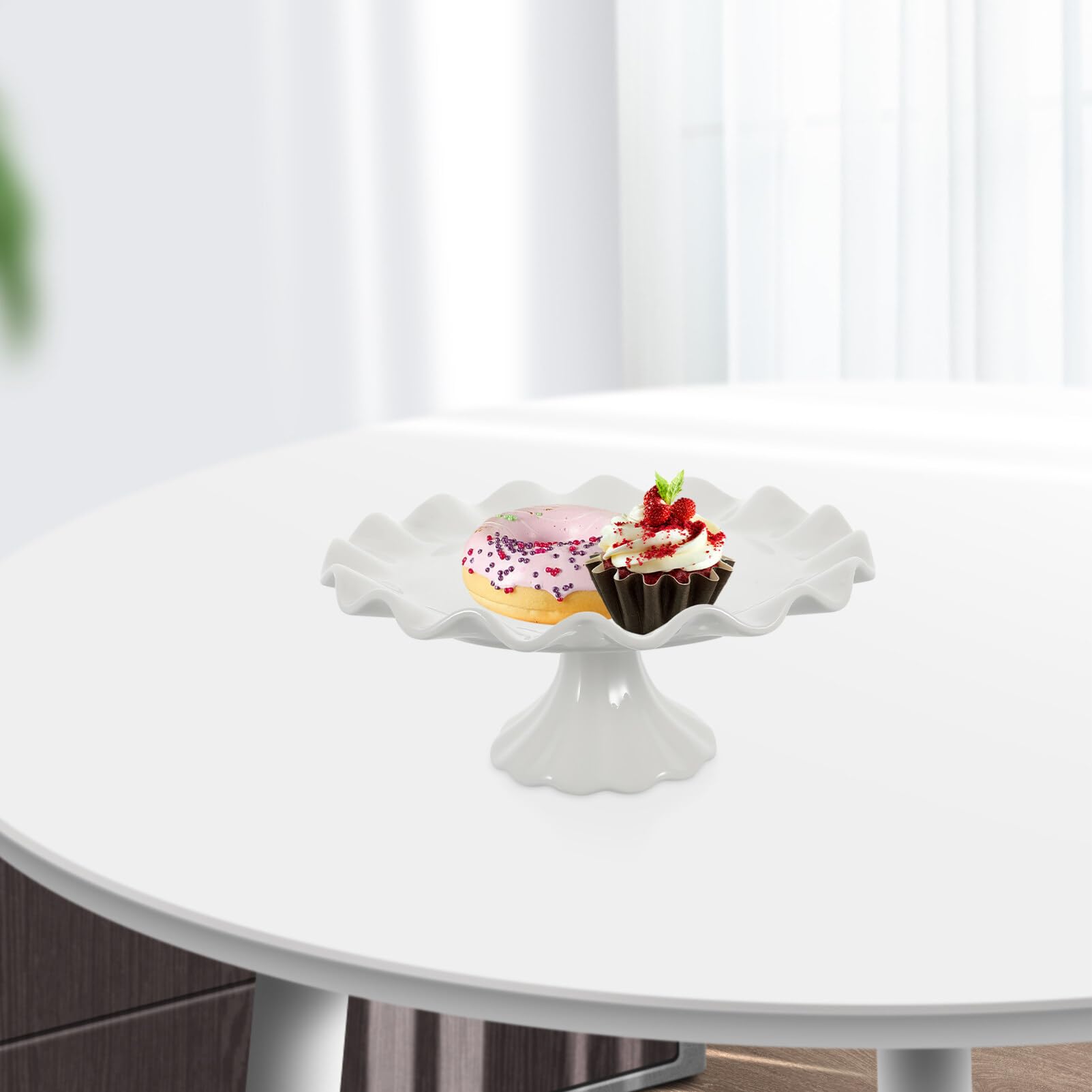 Ciieeo Alzata Per Torta in Ceramica Bianca 7.48 Pollici Supporto Decorativo Per Dolci Con Design a Onde Multifunzionale Per Frutta Dessert Snack Uso Casa E Feste