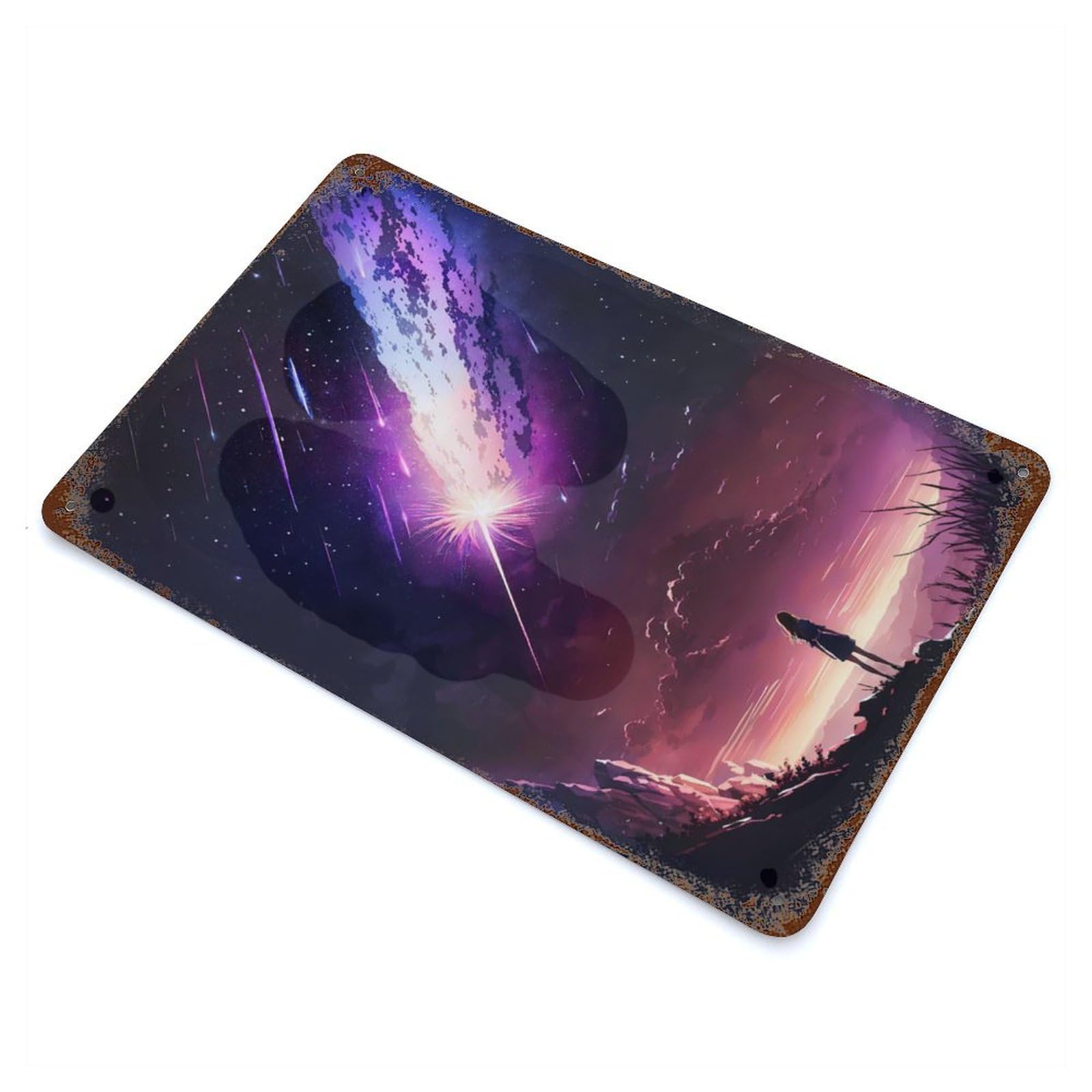 Galaxy Meteor Sunset Vintage Wall Sign 11.8"x7.9", Rust Effect Metal Decor for Cafe, Home Bar And Lounge Decor