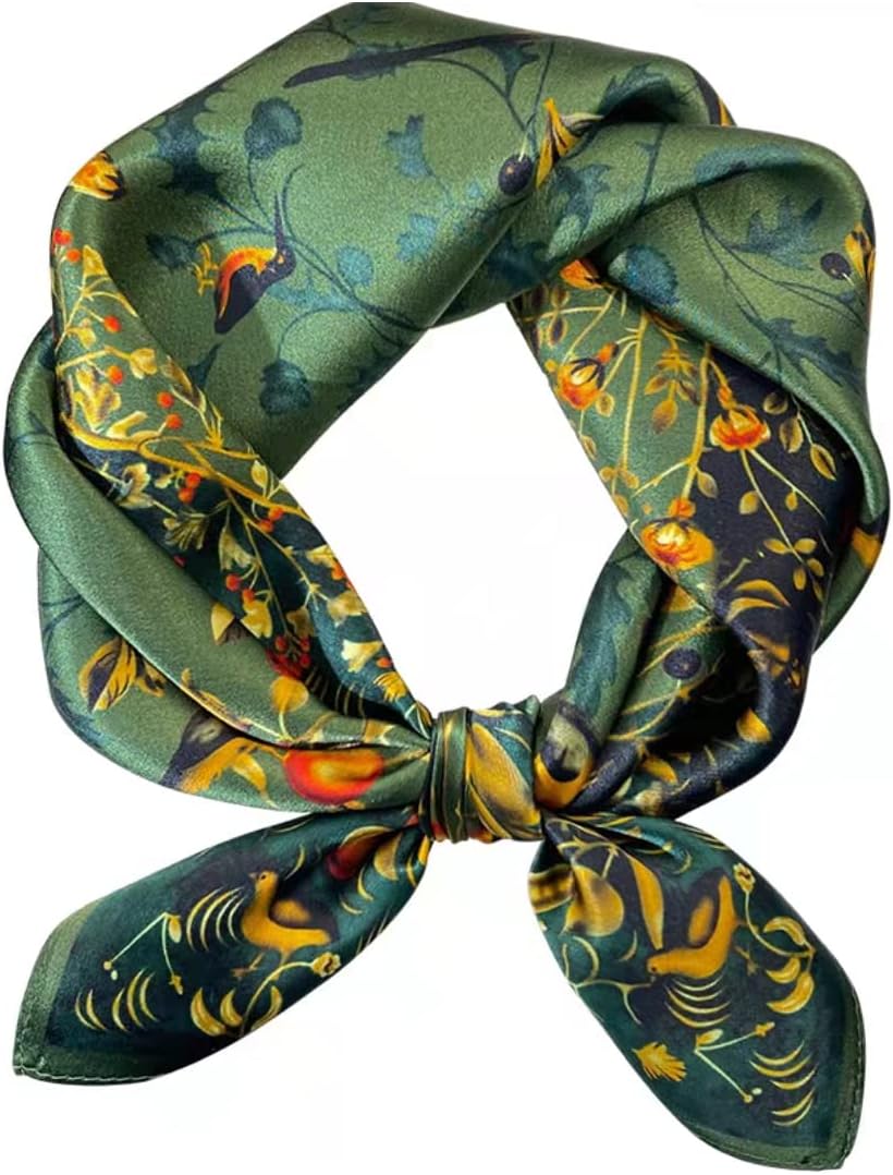 ANDANTINO 100% Pure Mulberry Silk Square Scarf for Hair-27” Women Men Natural Silk Neckerchief Digital Printed Headscarf