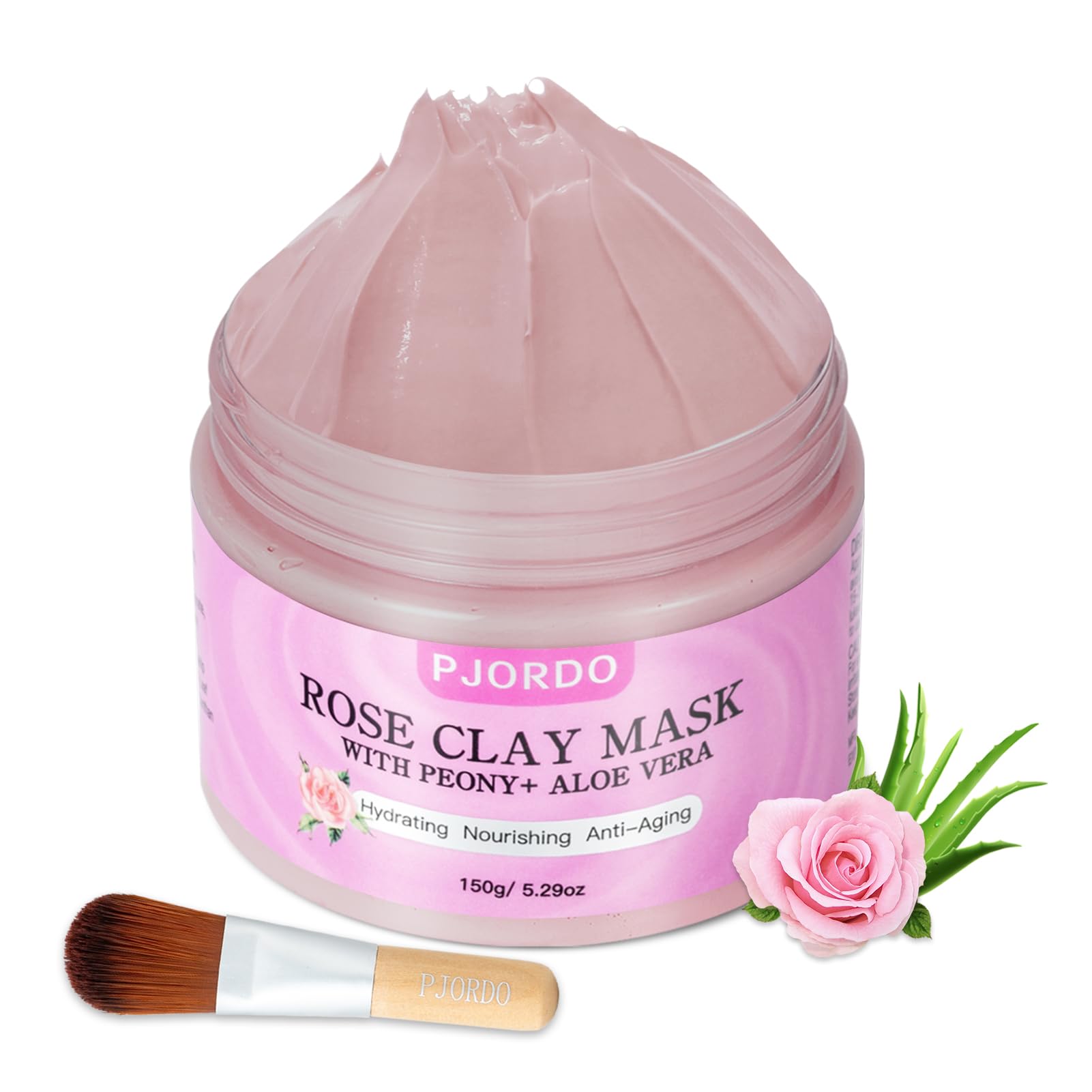 Rose Clay Mask, Skin Care Face Mask, Pink Clay Mask with Mask Brush for Deep Cleansing, Anti-Acne, Refining Pores Soothing and Brightening, Spa Facial Mask Gifts for Women