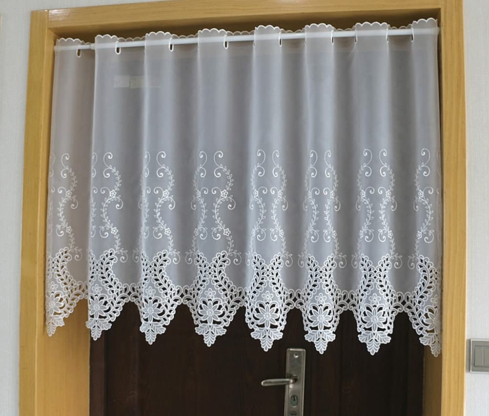 Cortina de cenefa de cocina bordada blanca tipo cortina corta transparente de 150 x 90