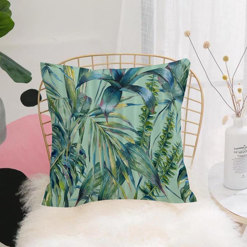 HYOSXW Cushion Cover,Throw Pillow Case Home Decorative for Living Room Bedroom Sofa Chair 16X16 Inch,blue-green tones, tropical plants, rainforest,leaves,Pillowcase 40X40cm