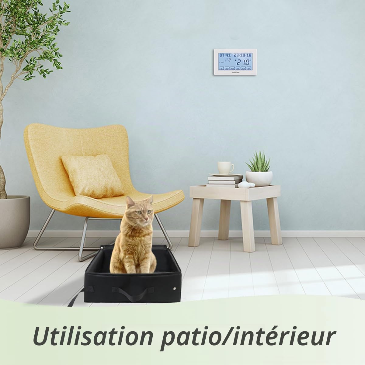 Bac a Litiere de Voyage pour Chat avec Couvercles, Pliable Litiere Portable pour Chat, Imperméable, Résistant pour Chaton, Lapin Voiture, Intérieur, Camping, Voyage, 40 * 30 * 15cm, Noir