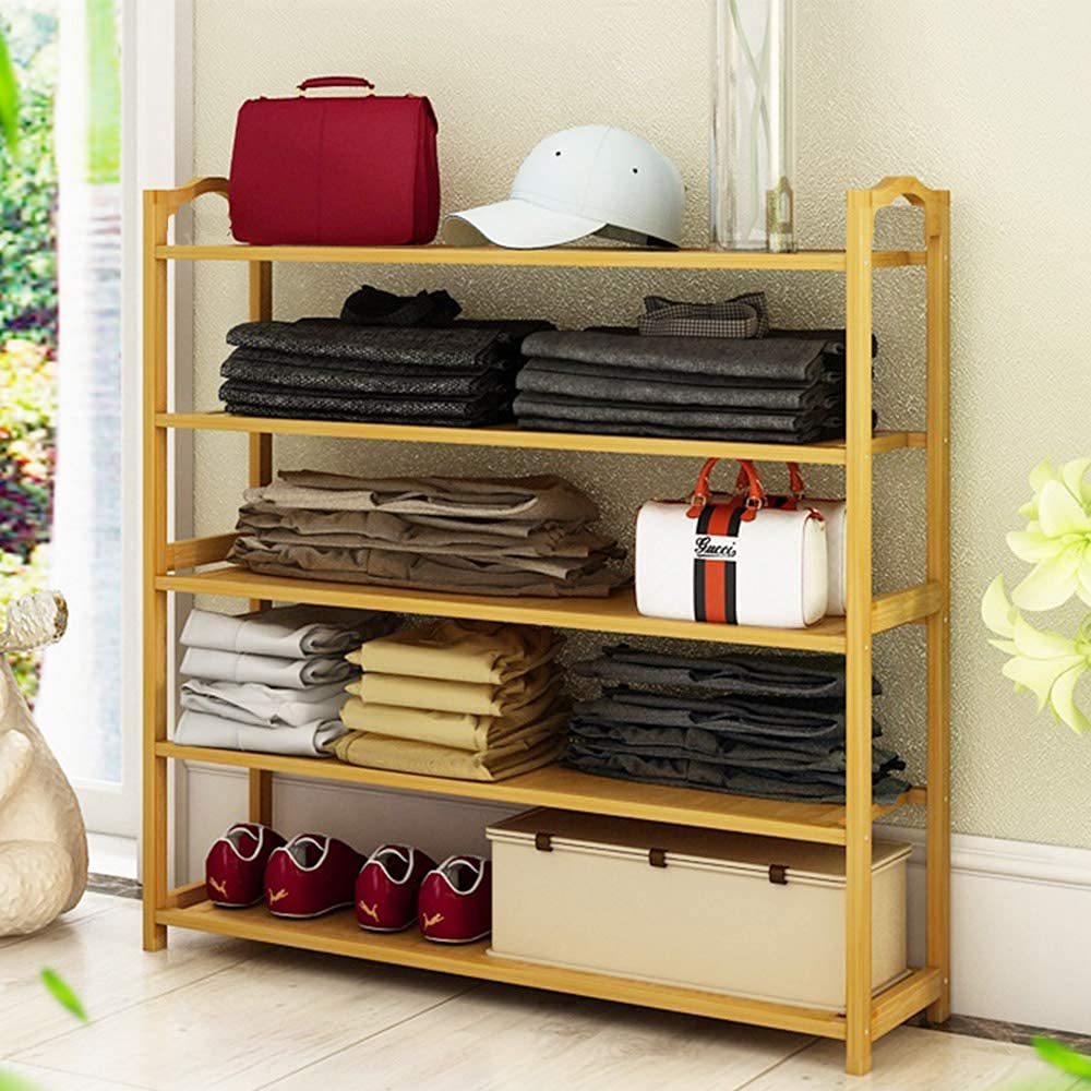 YORKING 5 Tier Bamboo Shoe Rack Organiser Wooden Storage Stand Shelf