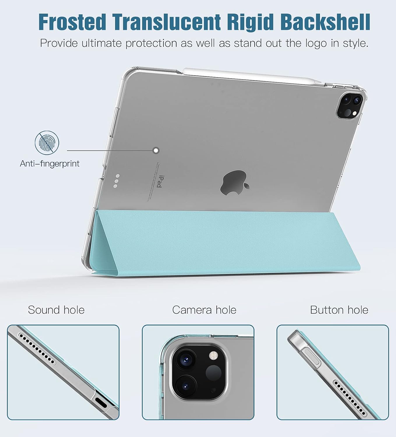 TiMOVO Case for New iPad Pro 12.9 inch 6th Gen 2022/5th Gen 2021, [Support 2nd Gen Apple Pencil Charging] Slim Translucent Frosted Hard Back Protective Cover with Auto Wake/Sleep - Sky Blue