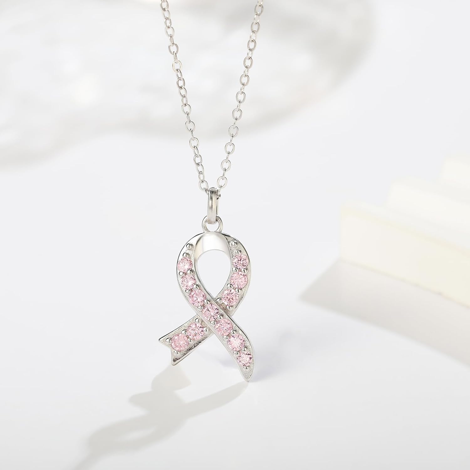 Breast Cancer Awareness Necklace 925 Sterling Silver Pink Ribbon Pendant Necklace Jewelry Survivor Gifts for Women - Image 6