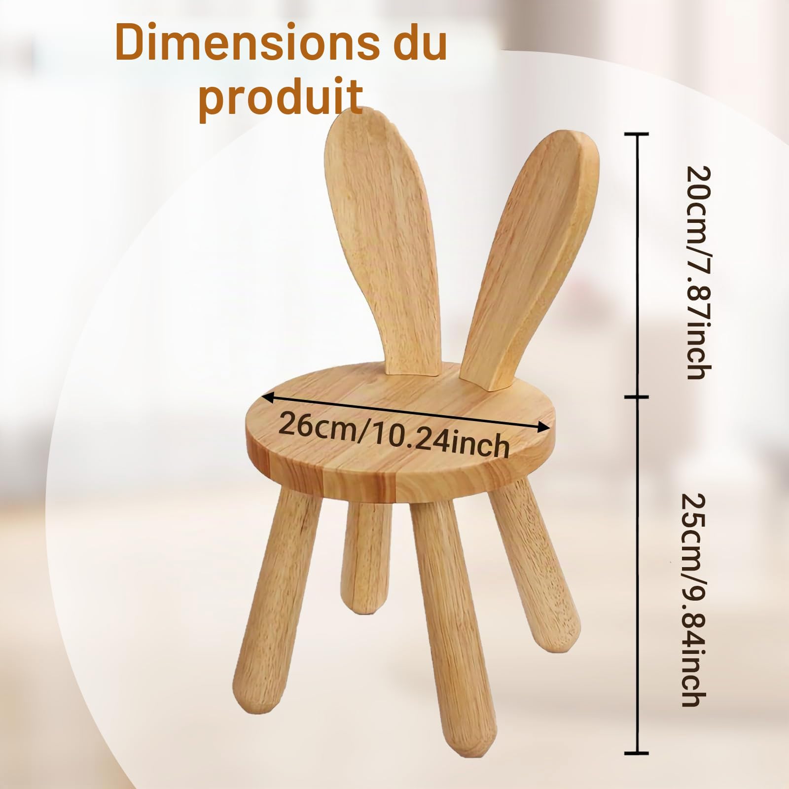 Chaise Enfant Bois Massif 3 Ans 45x26 cm Dossier Oreilles Lapin