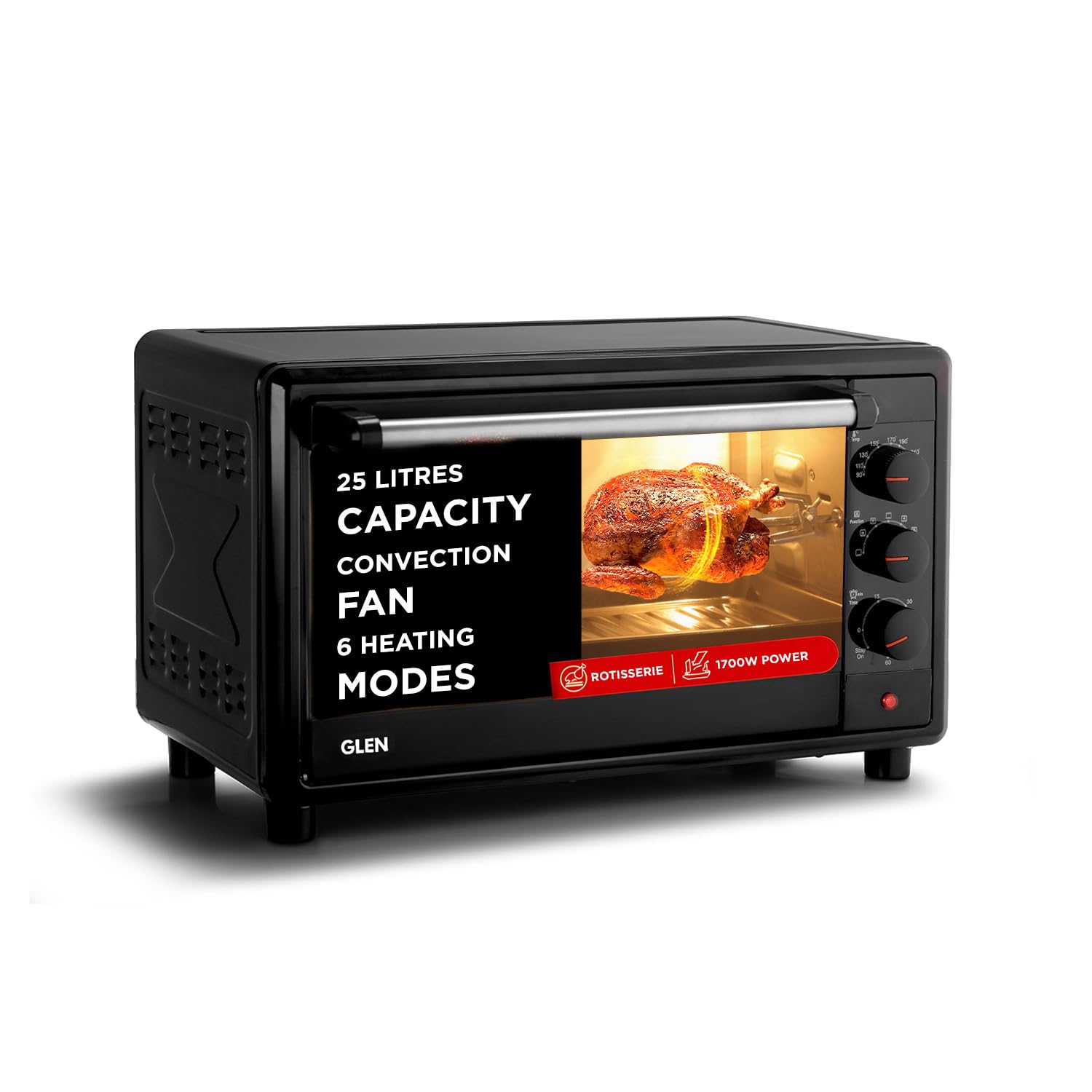 Glen Oven Toaster Griller, 25 Litre, 1700W OTG for Kitchen, 6 Heating Modes, Motorized Rotisserie, Convection Fan, Timer - Black (SA5025RC)