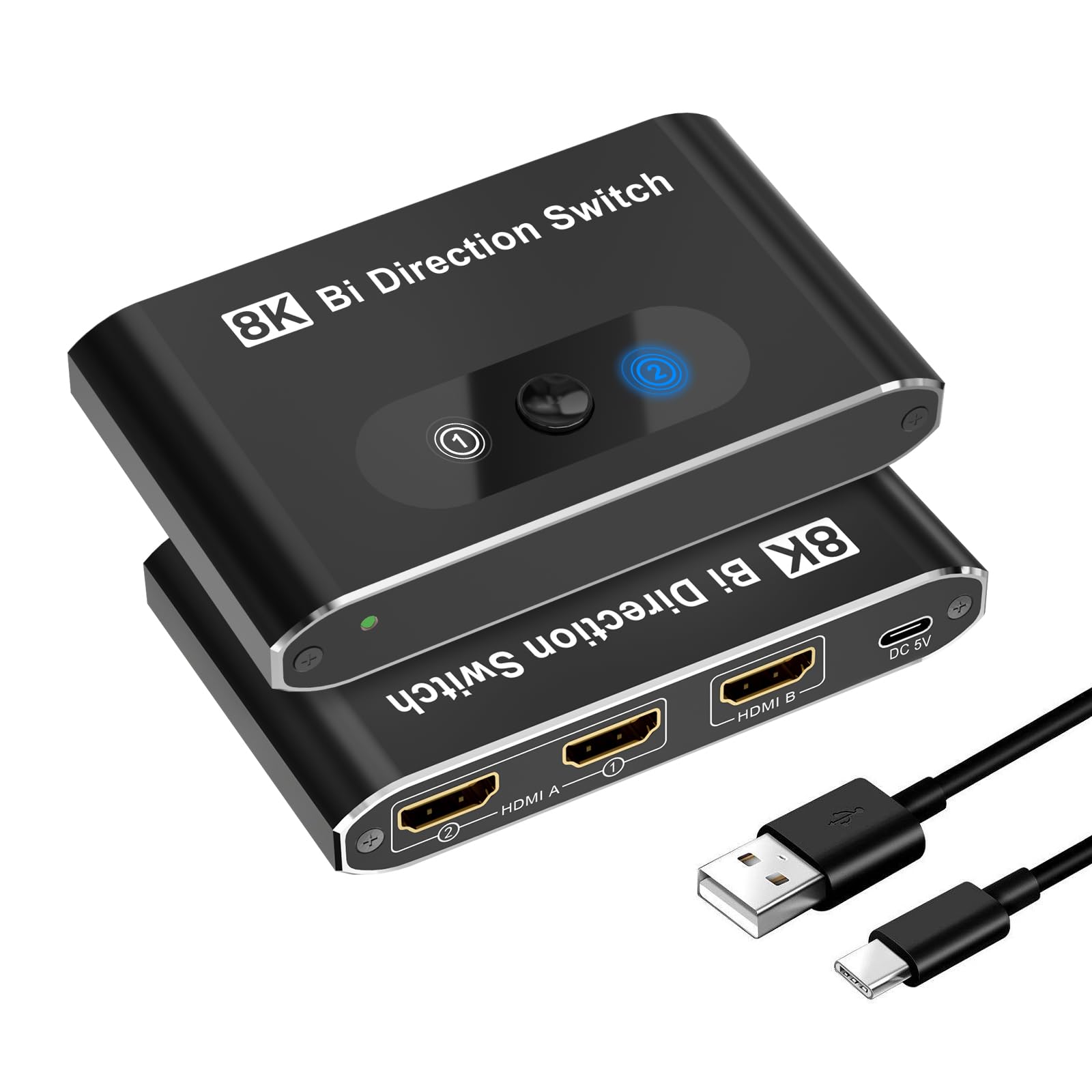 8K@60Hz HDMI Switch, Bi-Direzionale HDMI Splitter 2 in 1 Out & 1 in 2 Out, HDM Selector Switch Supporta 4K @120Hz 1080P@240Hz, 2 porte 48Gbps HDMI Switcher Compatibile XBox Roku TV Monitor Proiettore