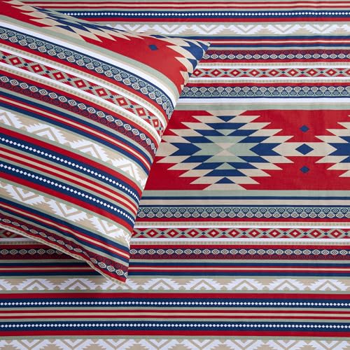 Image of Paseo Road Del Sol 4 Piece Queen Red Blue Cream Cotton Sheet Set