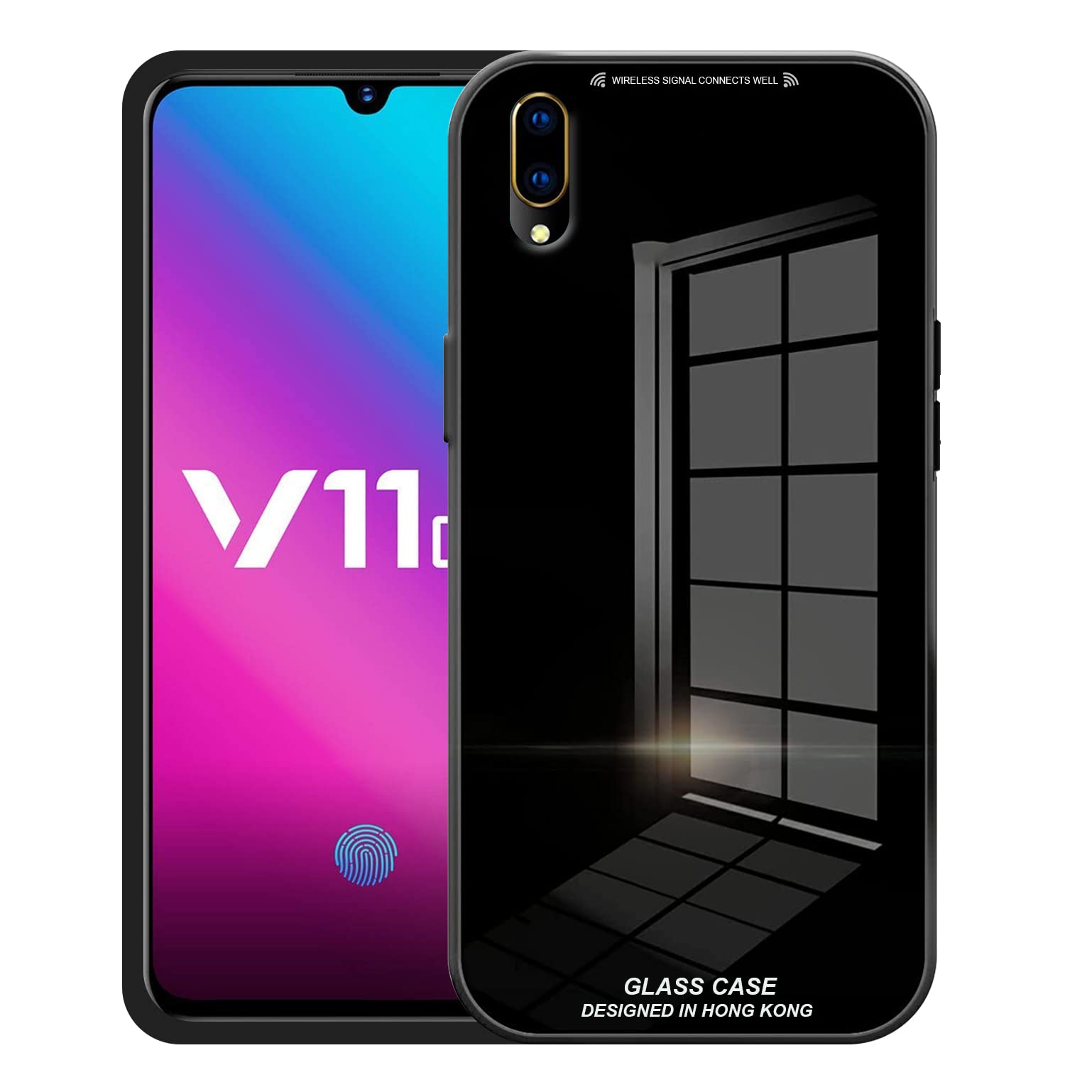 Elef®Back Cover for Vivo V11 Pro | Luxury Toughened Mirror Glass Cover with Shockproof Soft Silicone Side Case (Hard Case) (Black)