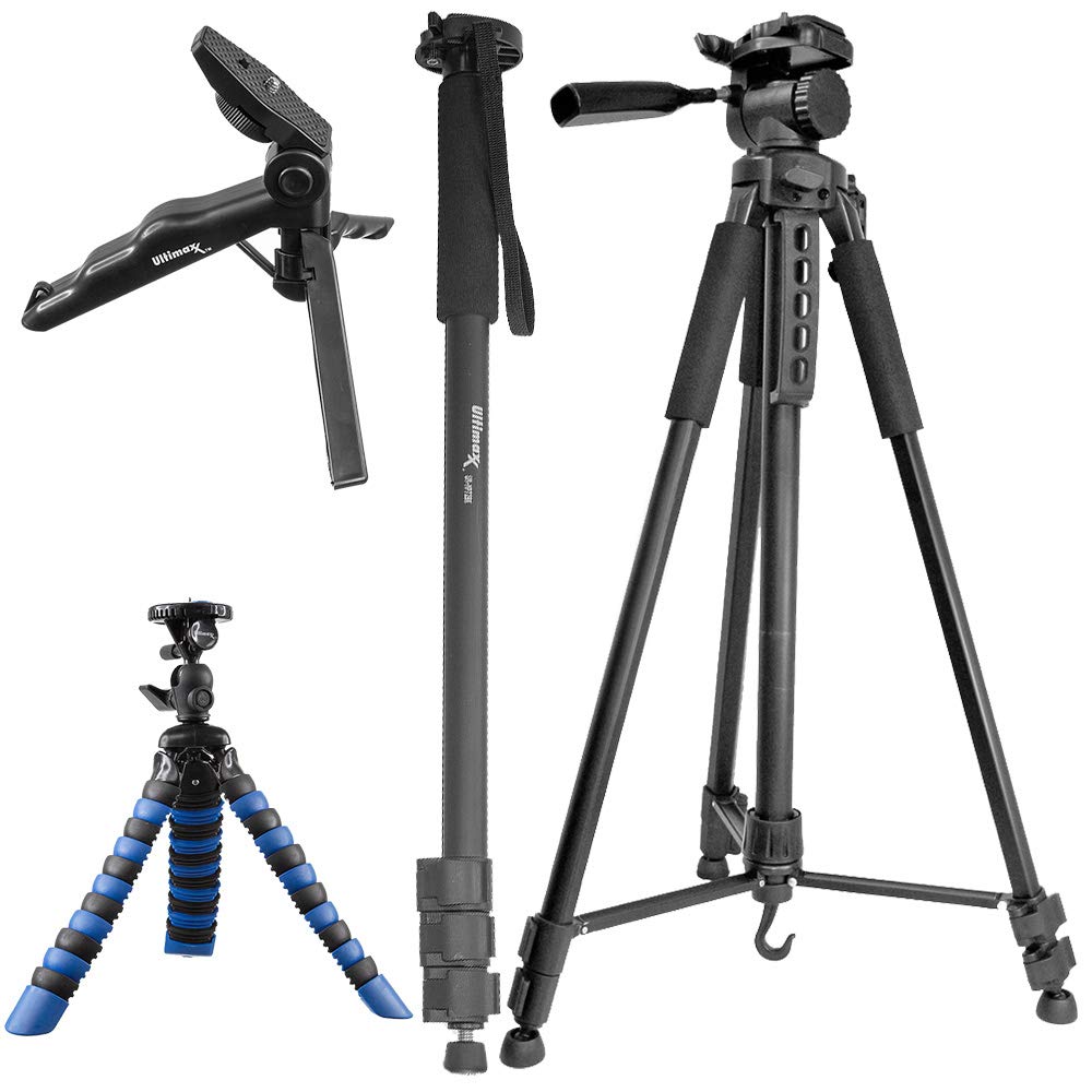 Ultimaxx’s Professional Dynamic Tripod Bundle Includes: 75” Tripod, 72” Monopod, 12” Gripster and Pistol Grip for Canon, Nikon, Sony, Samsung, Olympus, Panasonic, Pentax, and All Digital Cameras