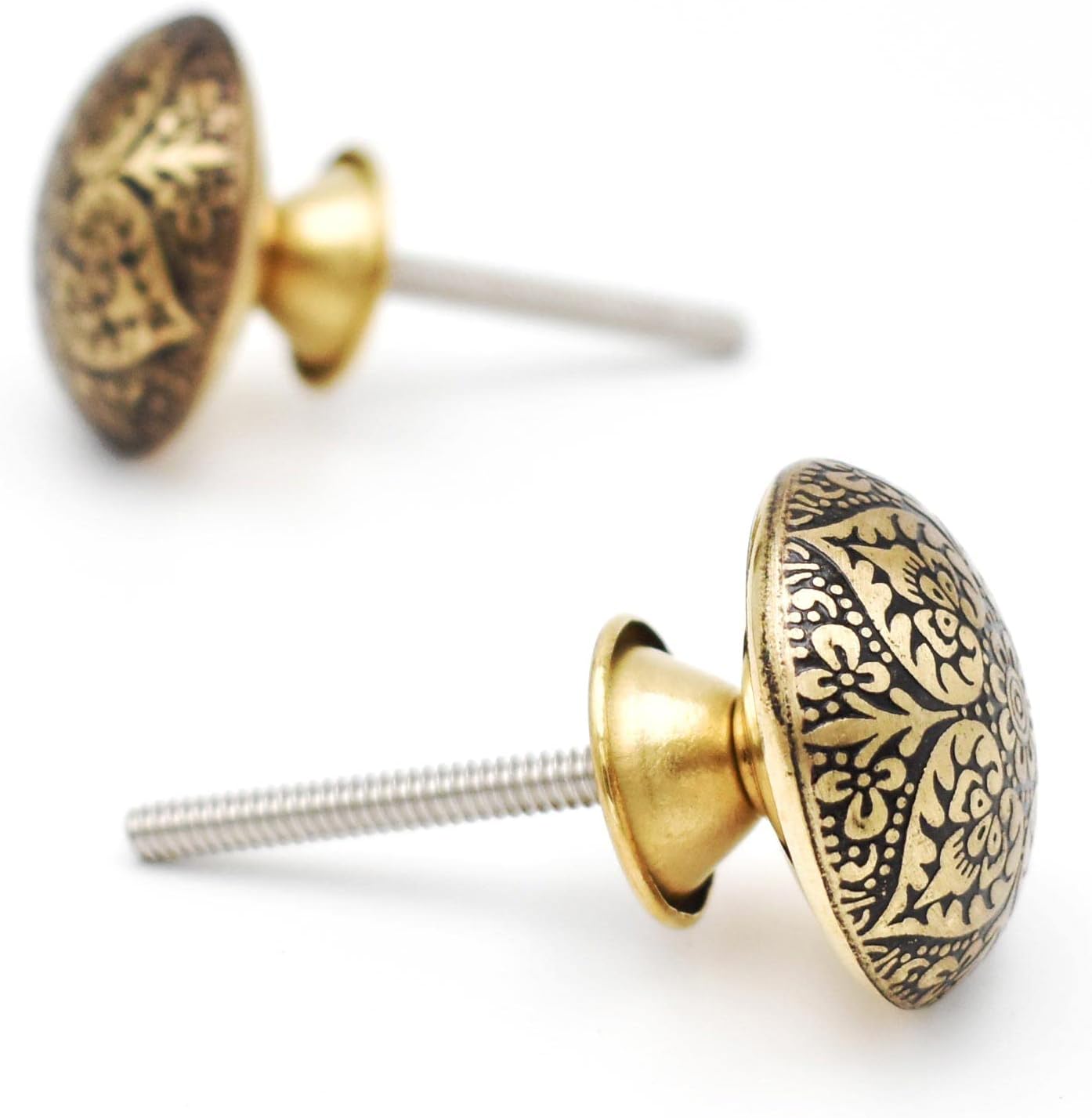 Moroccan Brass Cabinet Drawer Knobs Round Vintage Brass Knobs for Dresser Door Cupboard Door Handle Pulls - Set of 6