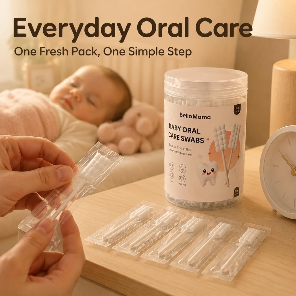 Baby Oral Swabs, Disposable Tongue & Gum Cleaner Gauze, Infant Toothbrush for Newborns 0-36 Months, Baby Mouth Cleaning Sticks, 40 Count