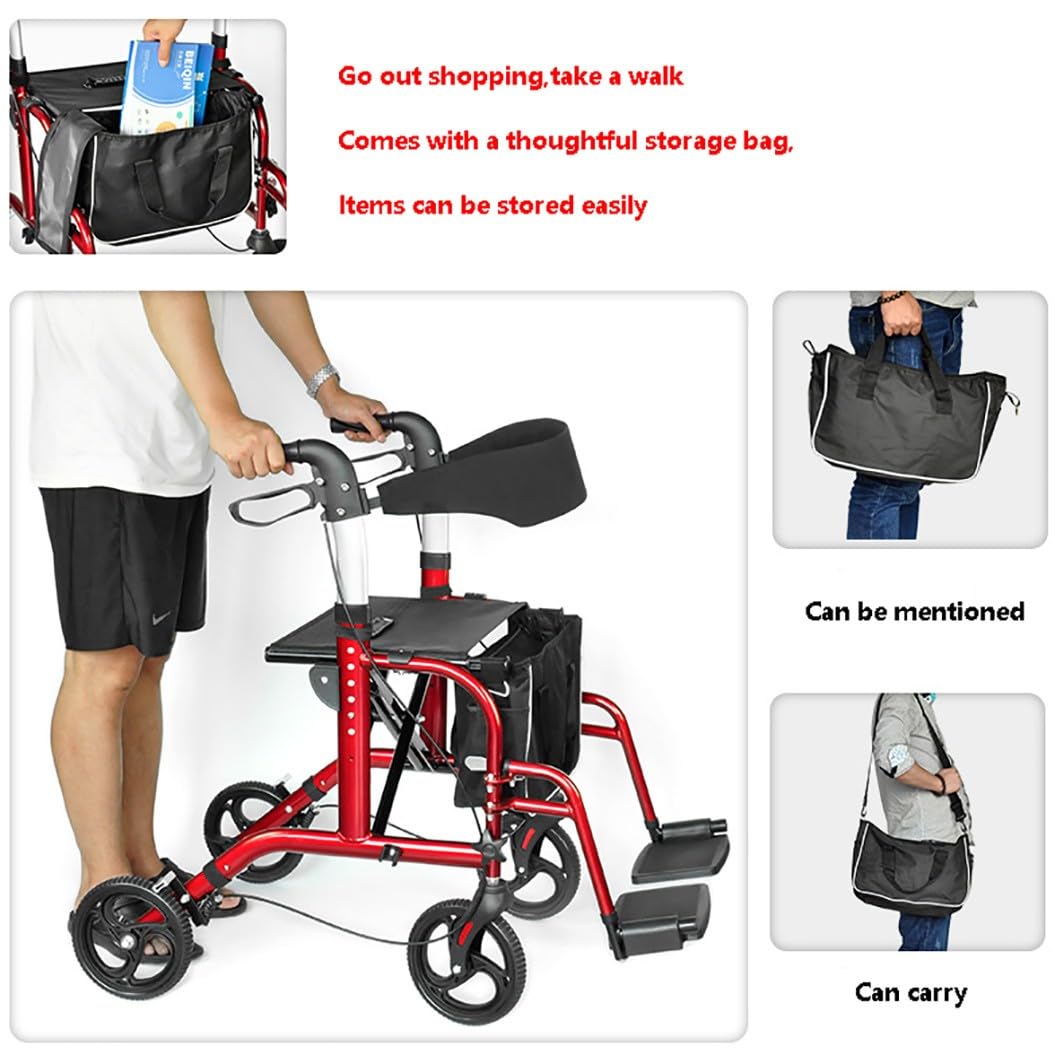 4 Ruedas Caminadores,Andador plegable con reposapiés,andador rollator con freno,Caminador Andador Aluminio con Ruedas,Para uso exterior e interior A