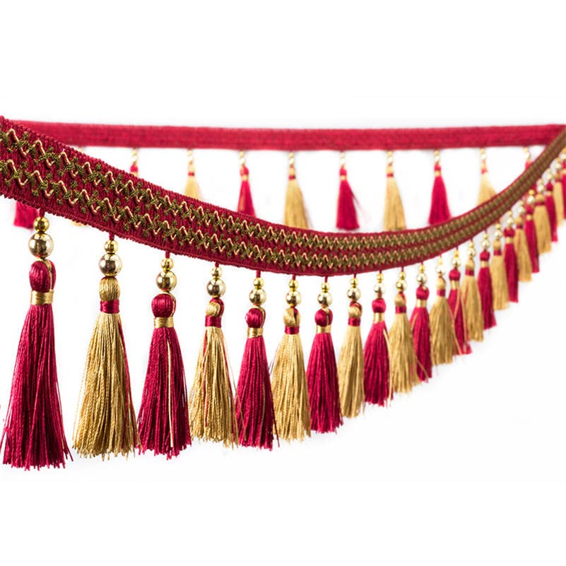 Chwosty do zasłon, chwosty do szycia, 1 metr taśmy do zasłon, koralikowa frędzla, ozdobna taśma do szycia(Rose Red)
