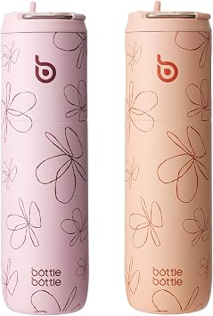 BOTTLE BOTTLE Insulated Water Bottle 24oz with Straw Lid and Handle for Sports Travel Gym Stainless Steel Water Bottles Double-Wall Vacuum Metal Thermos Bottles Leak Proof BPA-Free Flower