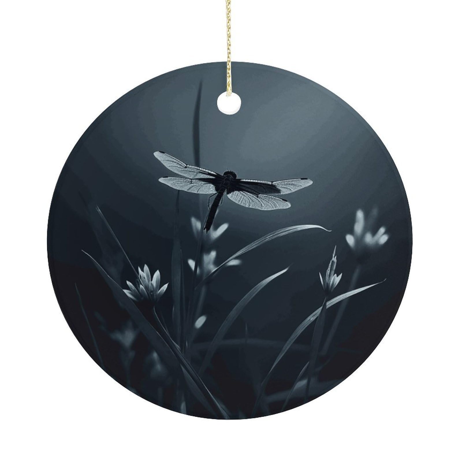 Dragonfly Silhouette Christmas Ornaments Colorful Round Ceramic Ornament Christmas Hanging Decor Christmas Tree Decorations Xmas Keepsake for Women Men Xmas Holiday Party
